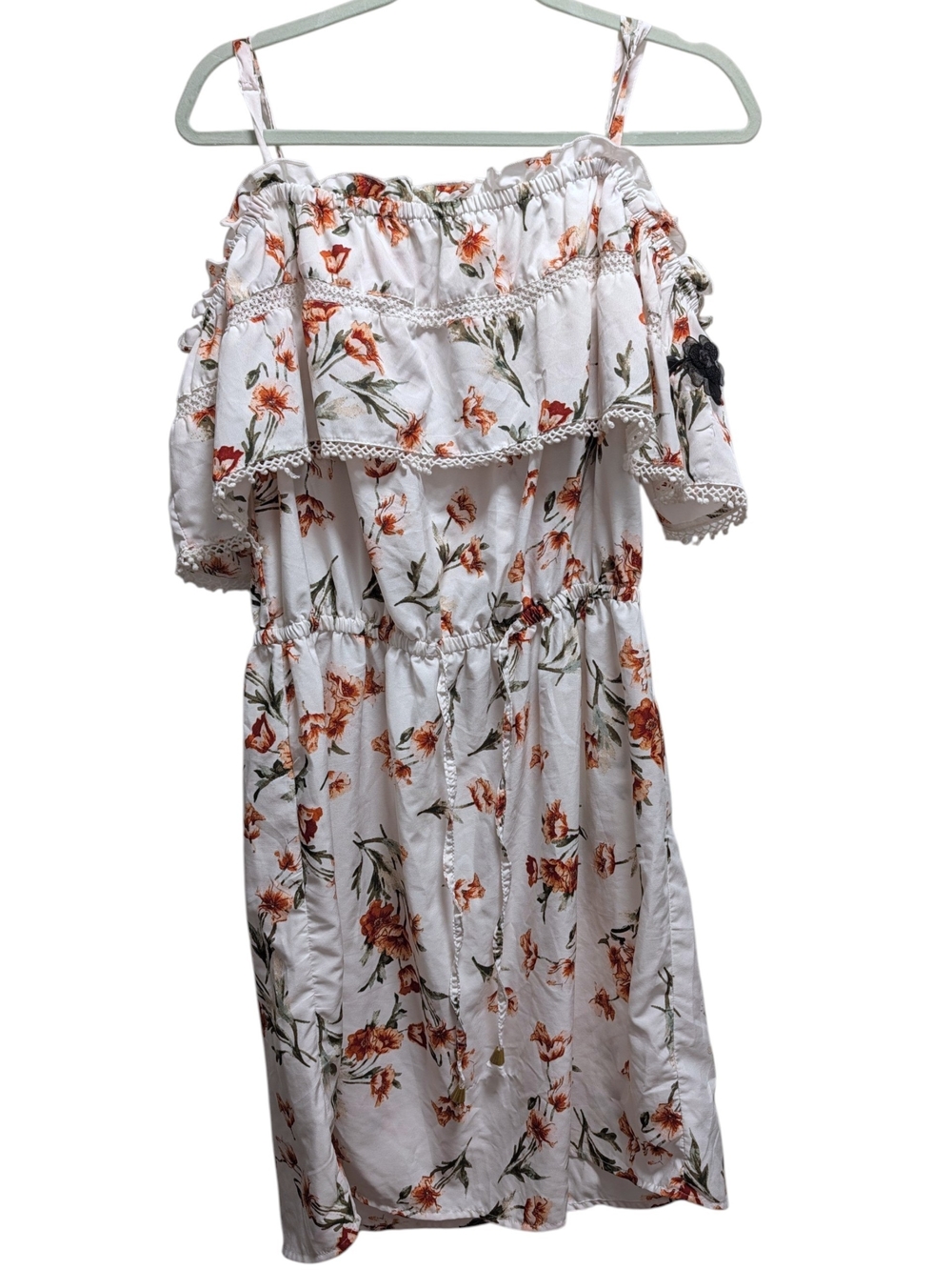 Women's Blush Floral Off-Shoulder Summer Dress - White Floral Print, Size 1X